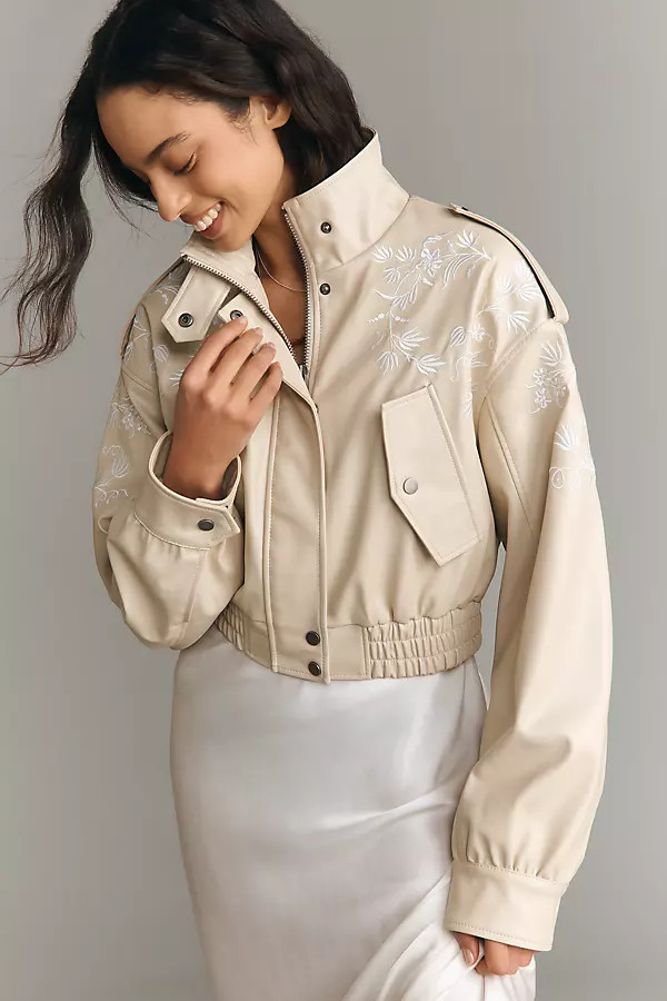 By Anthropologie Faux-Leather Floral Embroidered Moto Jacket | Anthropologie (US)