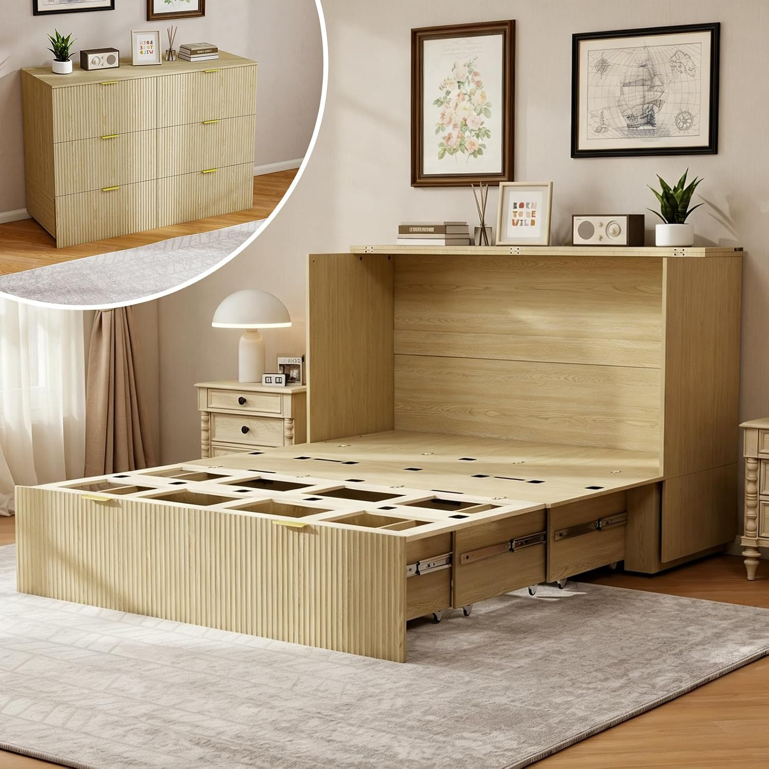 Vipbear Murphy Bed Queen Cabinet Bed with Charging Station & Storage | Amazon (US)