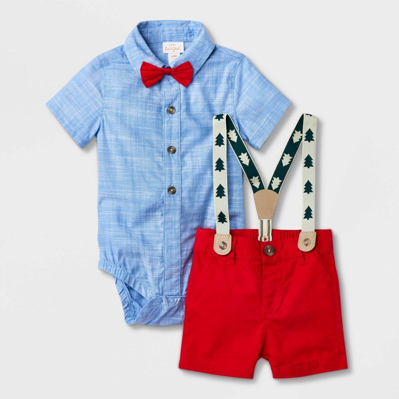 Baby Boys' Holiday Short Sleeve Suspender Set with Bowtie - Cat & Jack™ Blue | Target