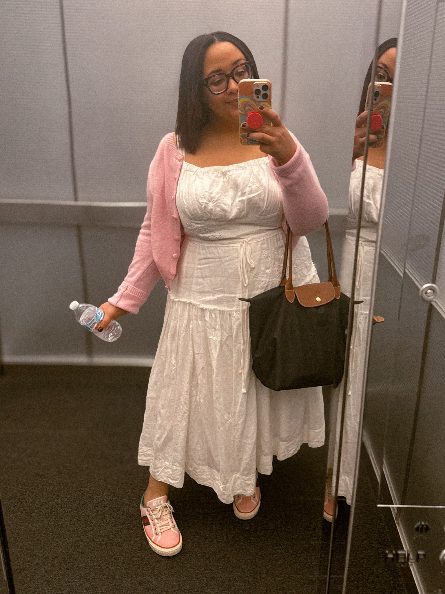 Wore my pink wool Reformation sweater over a white linen-blend dress from Anthropologie, paired with pink Gucci tennis sneakers for an easy, elevated look. Finished it off with my go-to Longchamp bag—it holds everything and goes everywhere. Perfect summer morning ootd  

#LTKSeasonal #LTKSummerEdit #LTKShoeCrush