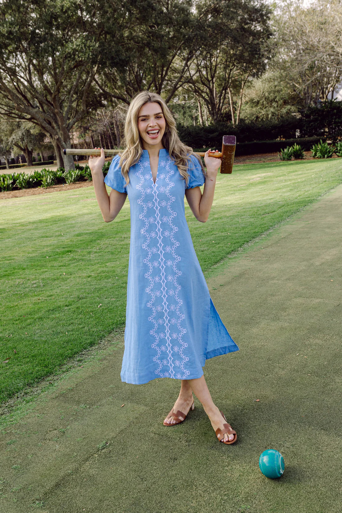 Blue Embriodered Puff Sleeve Midi Tunic | Sail to Sable