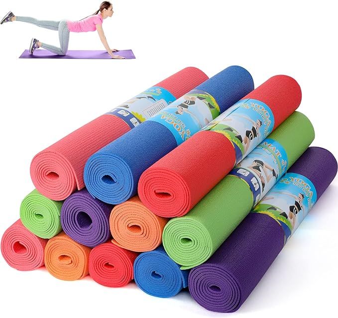 12 Pieces Yoga Mats Bulk 68 x 24 x 0.12 Inch Exercise Mats Non Slip Fitness Mats Workout Mats for... | Amazon (US)