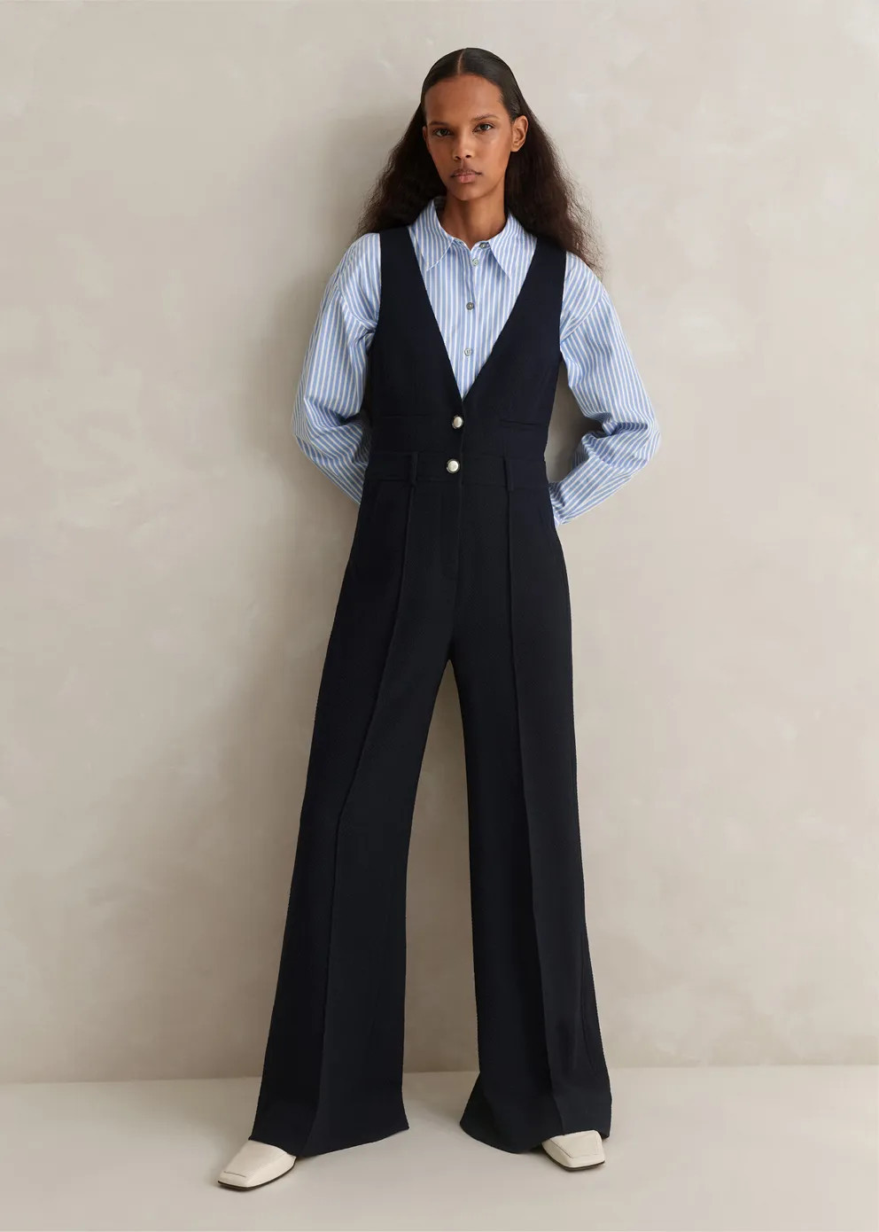 Textured Low V Wide-Leg Jumpsuit | ME+EM US