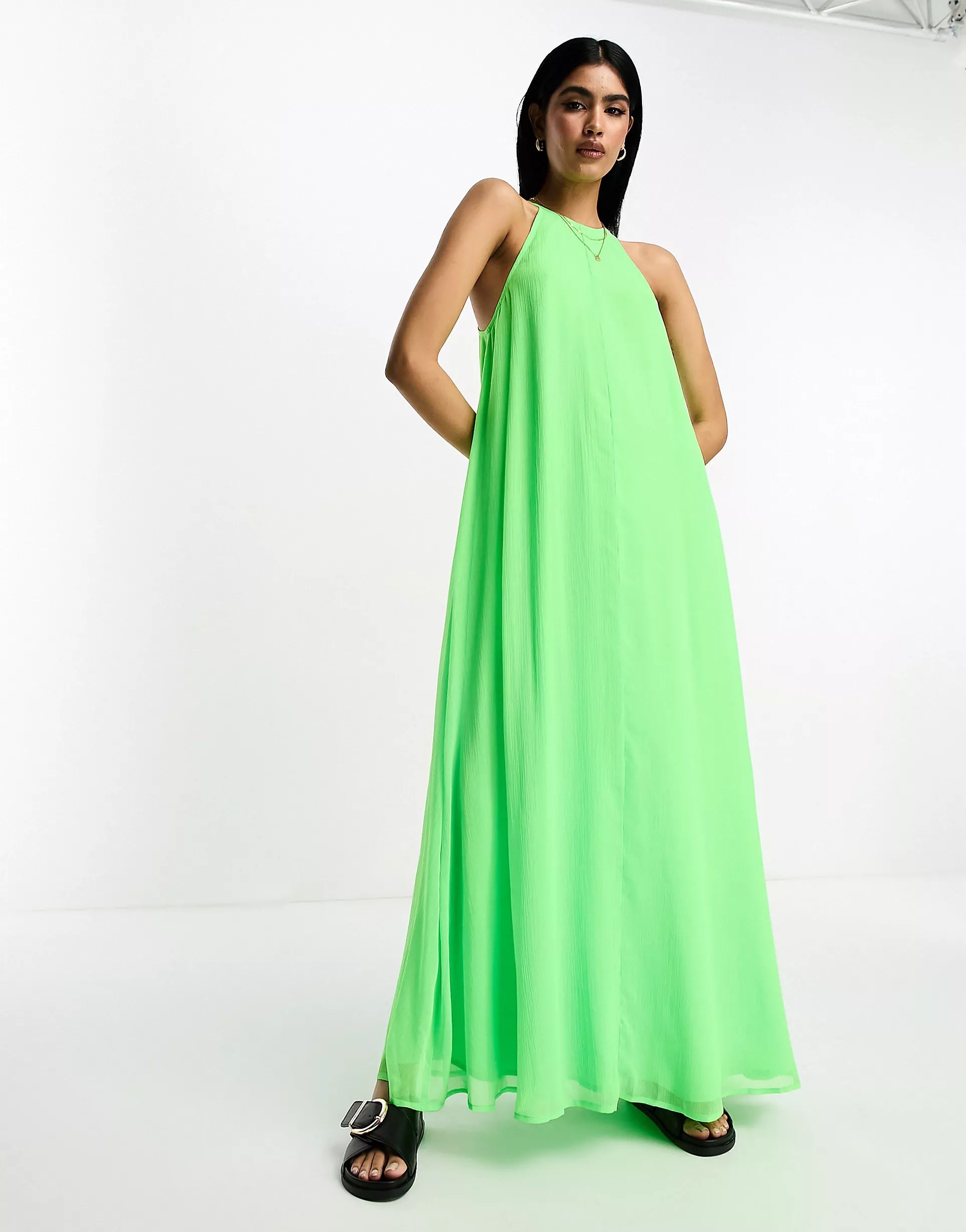 ASOS DESIGN soft halter maxi sundress in neon green | ASOS (Global)