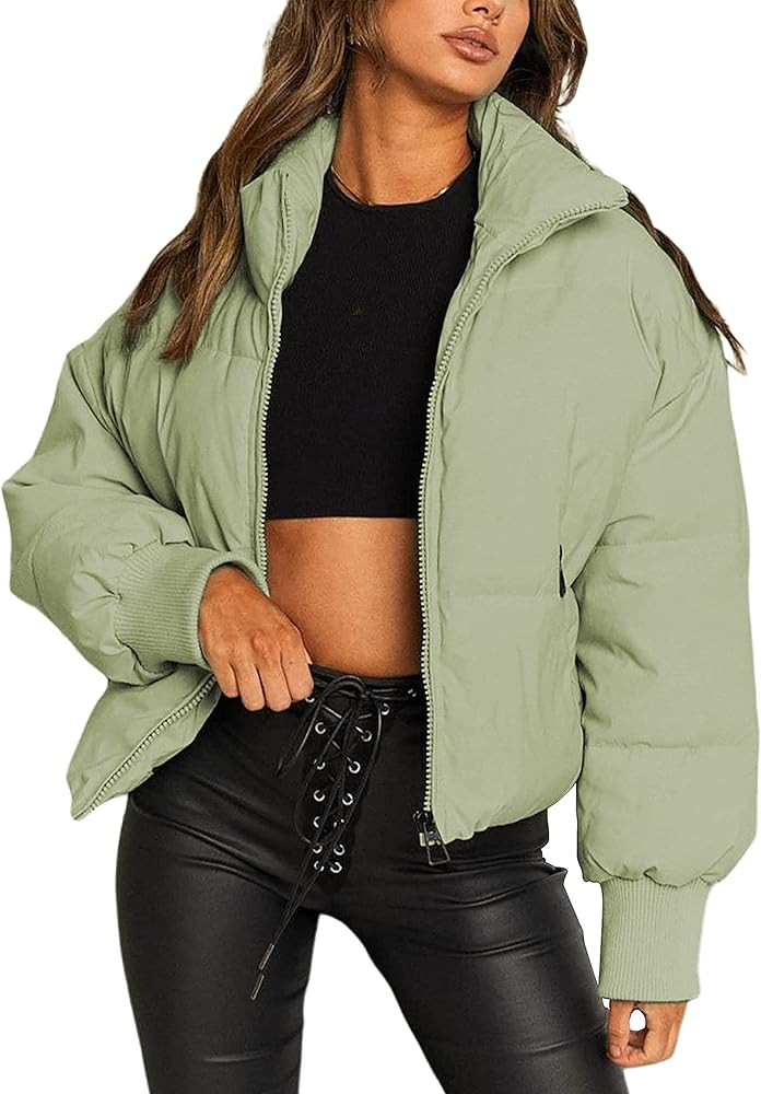 SCUSTY Women's Zip Up Puffer Jacket Quilted Padded Bubble Coat Short Winter Coats | Amazon (US)
