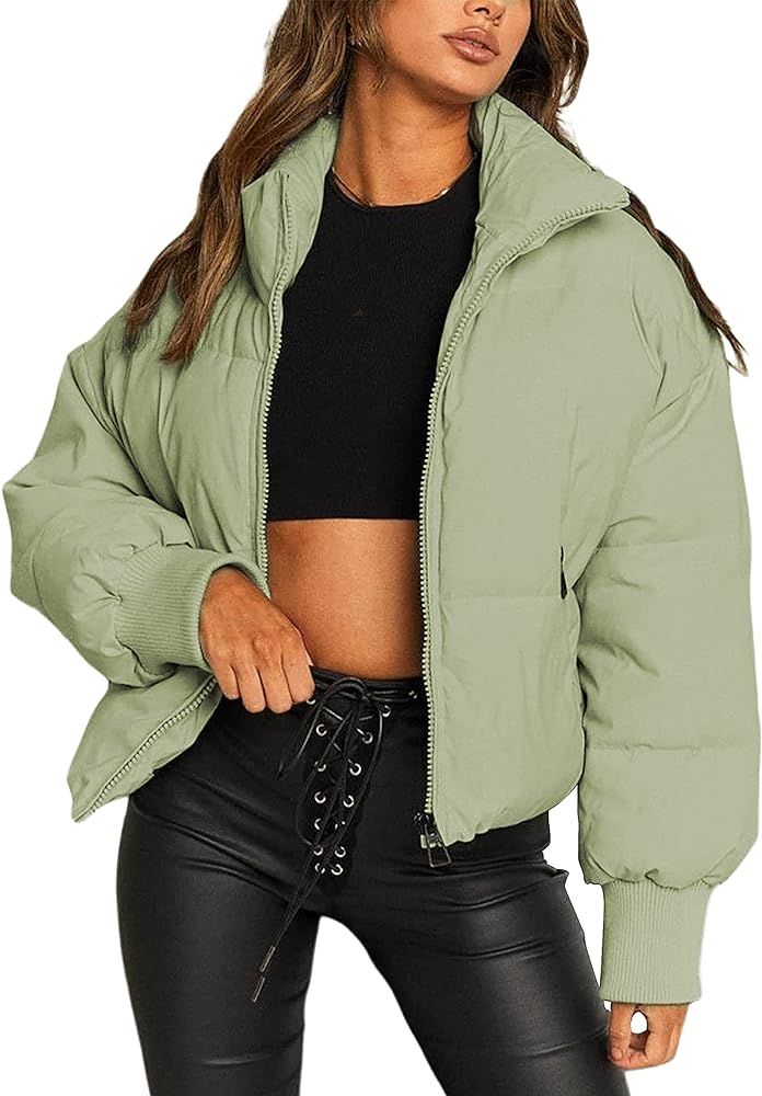 SCUSTY Women's Zip Up Puffer Jacket Quilted Padded Bubble Coat Short Winter Coats | Amazon (US)
