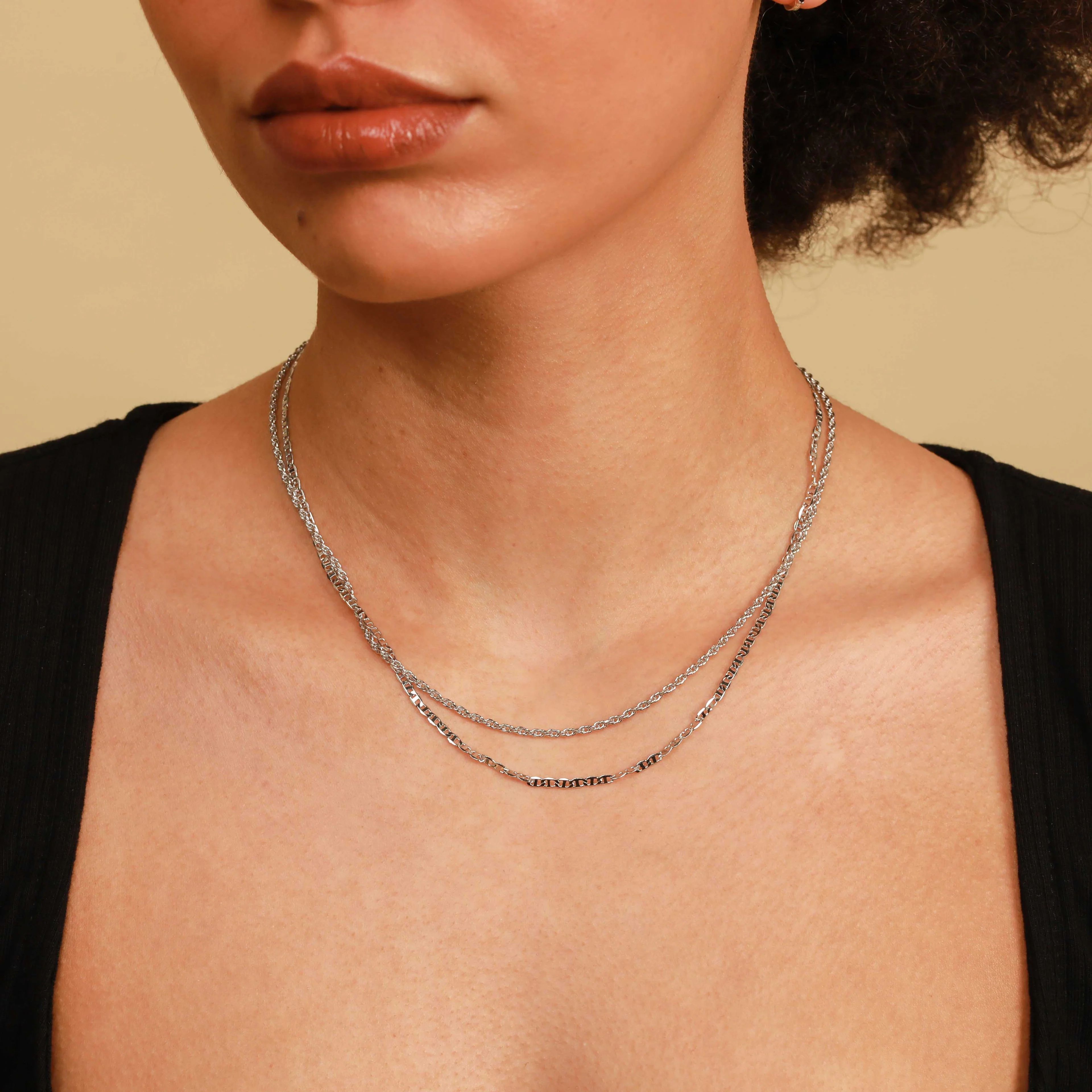 Double Chain Silver Necklace | Astrid & Miyu Necklaces | Astrid and Miyu