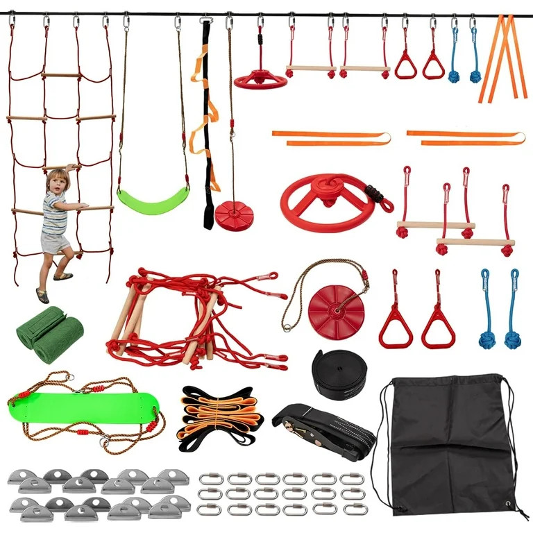 Ninja Warrior Obstacle Course for Kids Outside 60FT Ninja Slackline Kit 13 PCS Ninja Course Toys ... | Walmart (US)