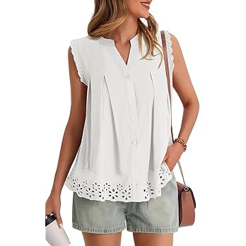 Cicy Bell Womens Summer Eyelet Tank Tops V Neck Ruffle Sleeveless Button Down Shirts Casual Cotto... | Amazon (US)