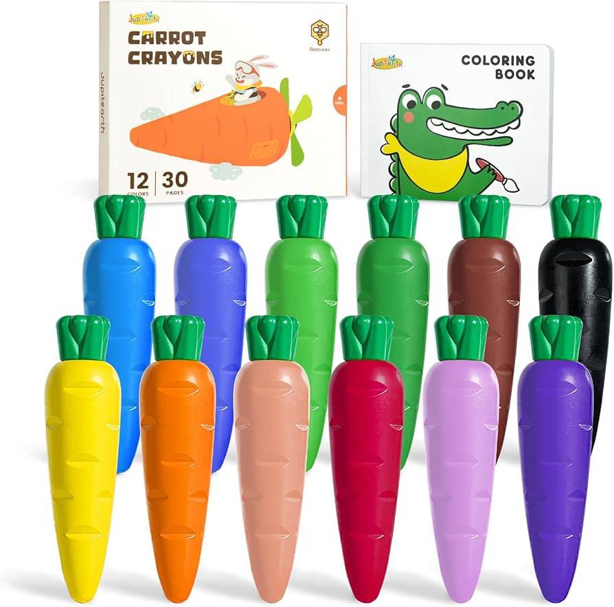 JUPITEARTH Carrot Crayons for Kids Ages 4-8 (12 Colors), Mess-Free Non Toxic Beeswax Crayons with... | Amazon (US)