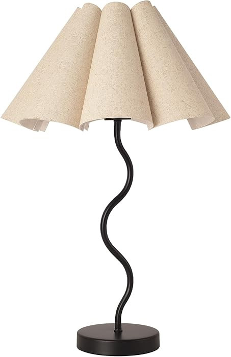 KUNJOULAM Small Table Lamp, Bedside Nightstand Lamp with Umbrella Form Fabric Lampshade Black Bas... | Amazon (US)