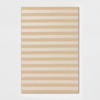 6'x9' Wide Stripe Rectangular Woven Outdoor Area Rugs Heathered Cream - Room Essentials™ | Target