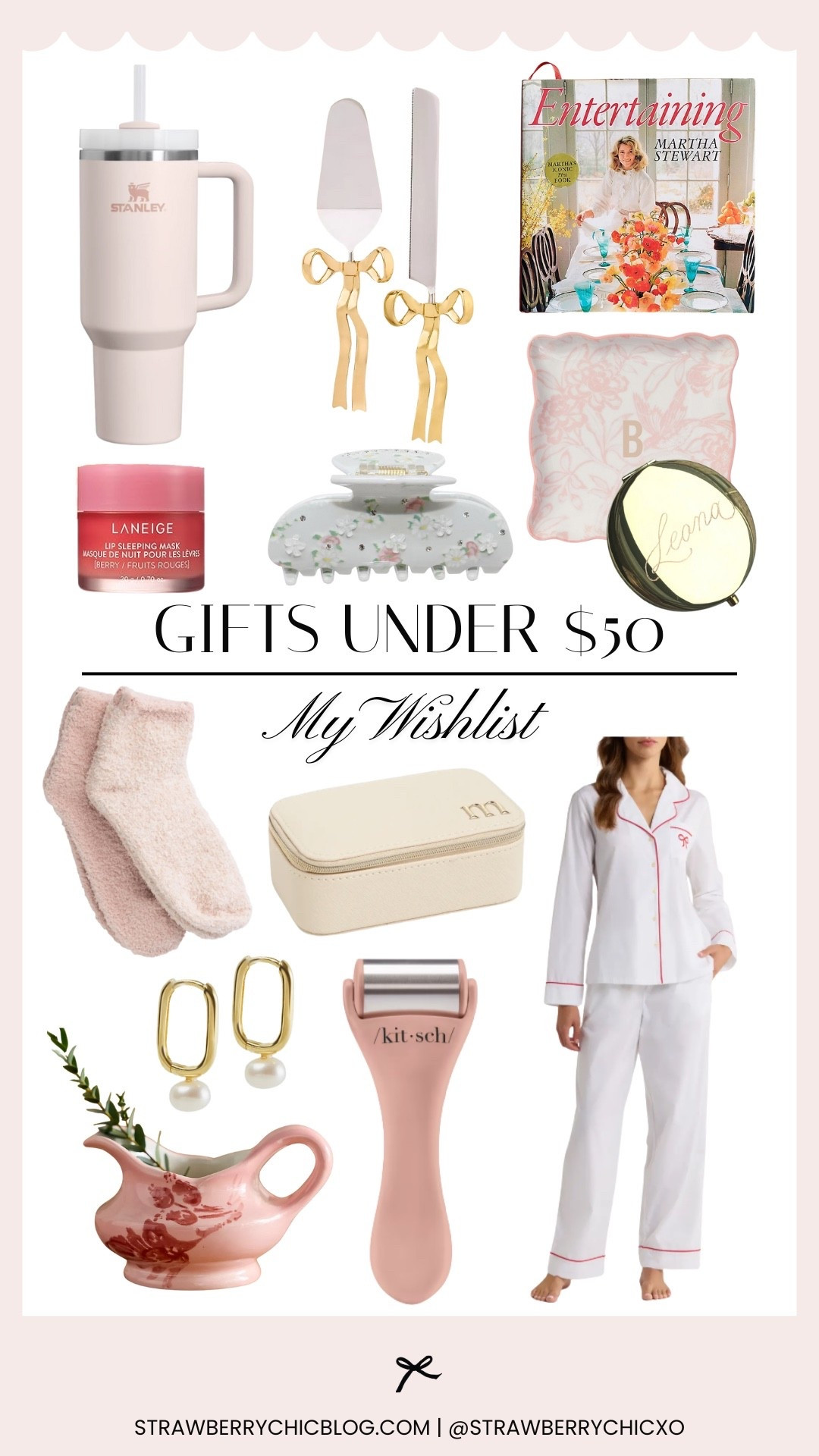 Gifts under $50 that are on my wishlist! I love the gold compact mirror that you can get your name etched into. I also love the matching pajama set, Stanley cup, and travel jewelry case! 

#LTKGiftGuide #LTKHoliday #LTKSeasonal