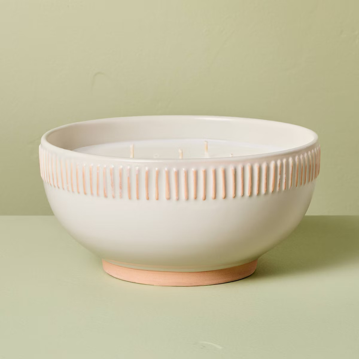 4-Wick Rim Stripe Ceramic Citronella Scented Bowl Candle 32oz Cream - Hearth & Hand™ with Magno... | Target