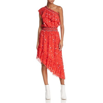 Joie Womens Silk Midi Floral One Shoulder Asymmetrical A-line Dress, red, Medium | Target