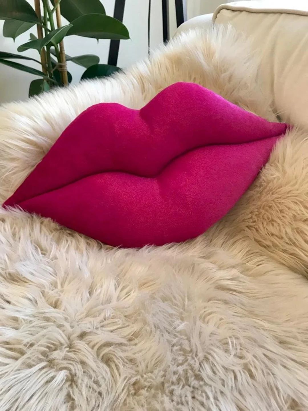 Hot Pink Lips Pillow Velvet Pink Lips Throw Pillows Smooth Soft Velvet Hot Pink Lip Shape Throw P... | Etsy (US)