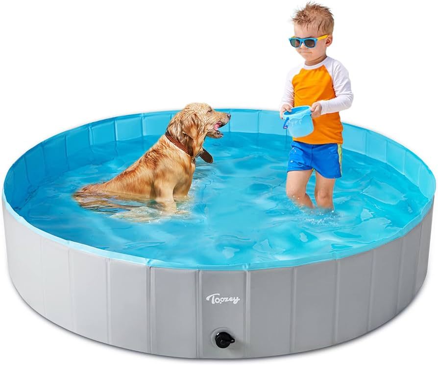 Toozey Dog Pool, 63" x 11.8" Slip-Resistant Kiddie Pool, Foldable PVC Dog Pet Swimming Pool, Hard... | Amazon (US)