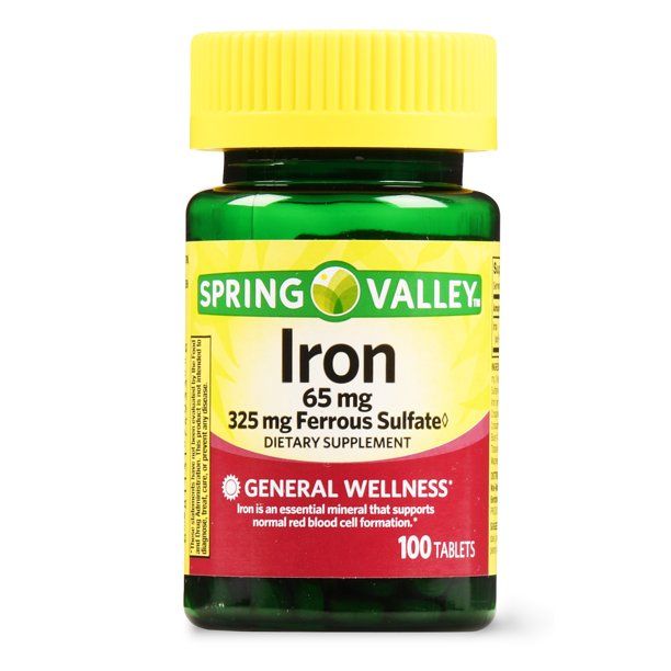 Spring Valley Iron Tablets, 65 mg, 100 Count | Walmart (US)