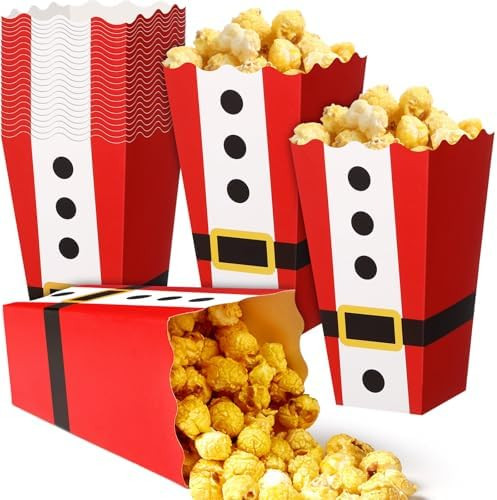 Faccito 24 Pcs Christmas Popcorn Boxes Movie Night Holiday Popcorn Buckets Red Santa Treat Candy ... | Amazon (US)