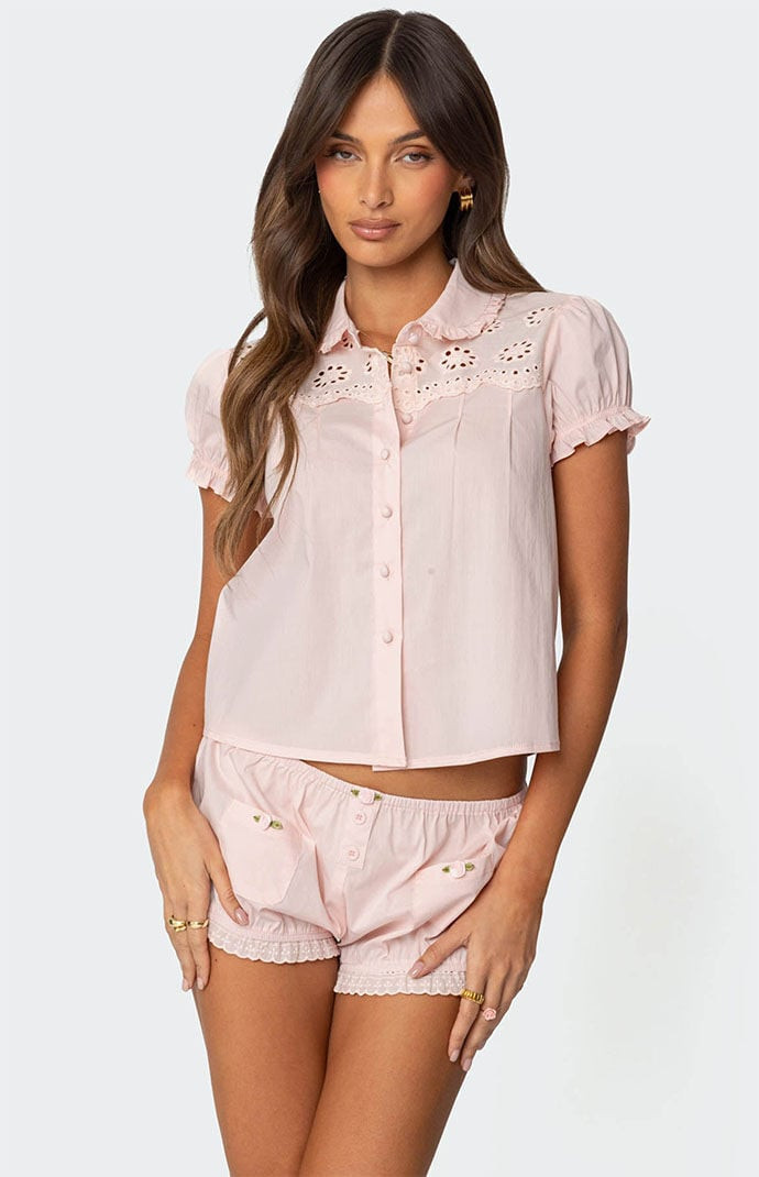 Edikted Women's Lona Tailored Button Up Shirt in Light Pink - Size Small | PacSun
