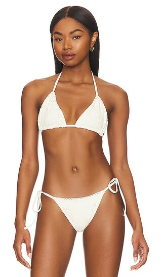 Tia Patchwork Bikini Top in Angel Dust | Revolve Clothing (Global)