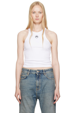Marine Serre - White Moon Logo Ribbed Jersey Tank Top | SSENSE