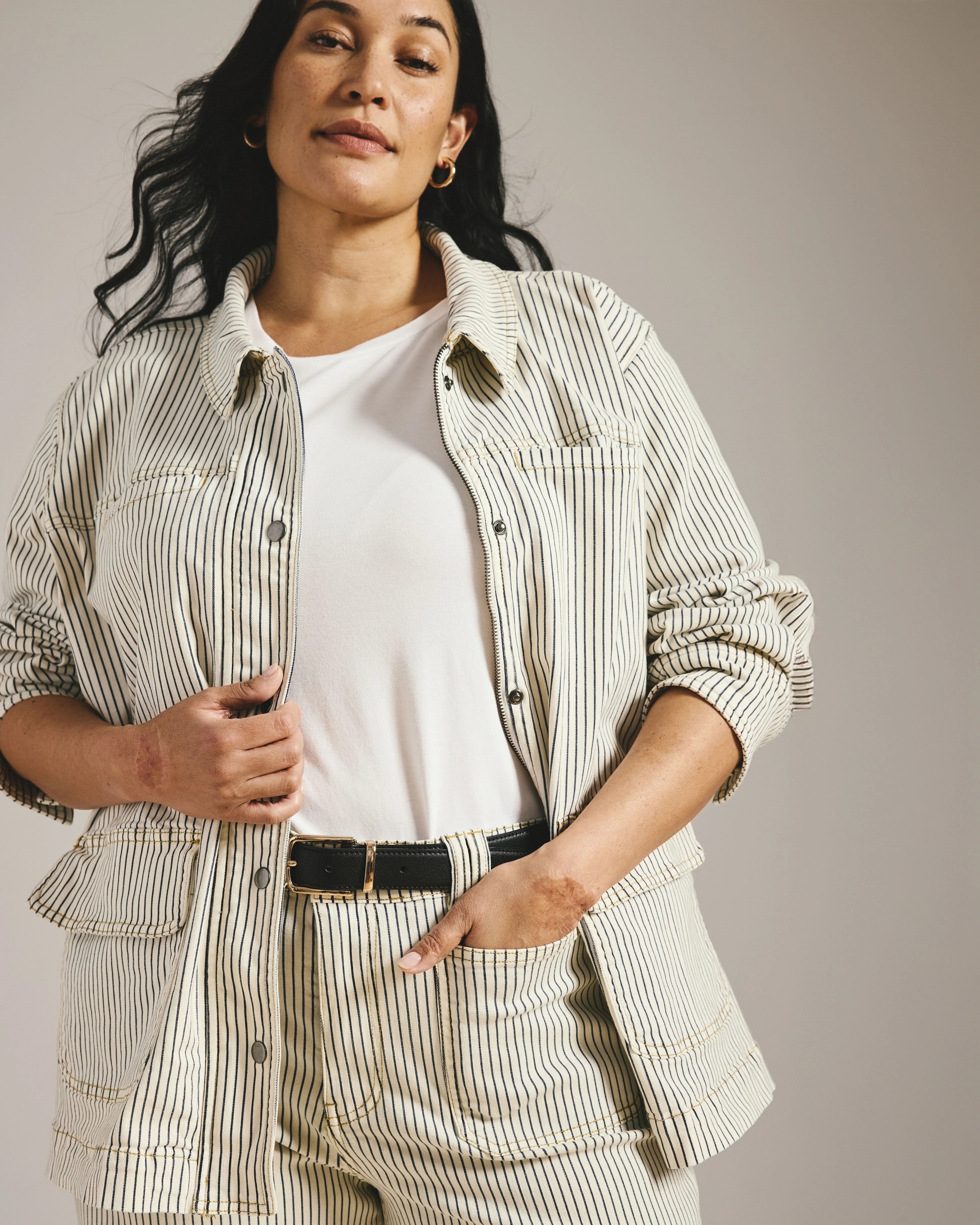 Denim Utility Jacket - Railroad Stripe | Universal Standard