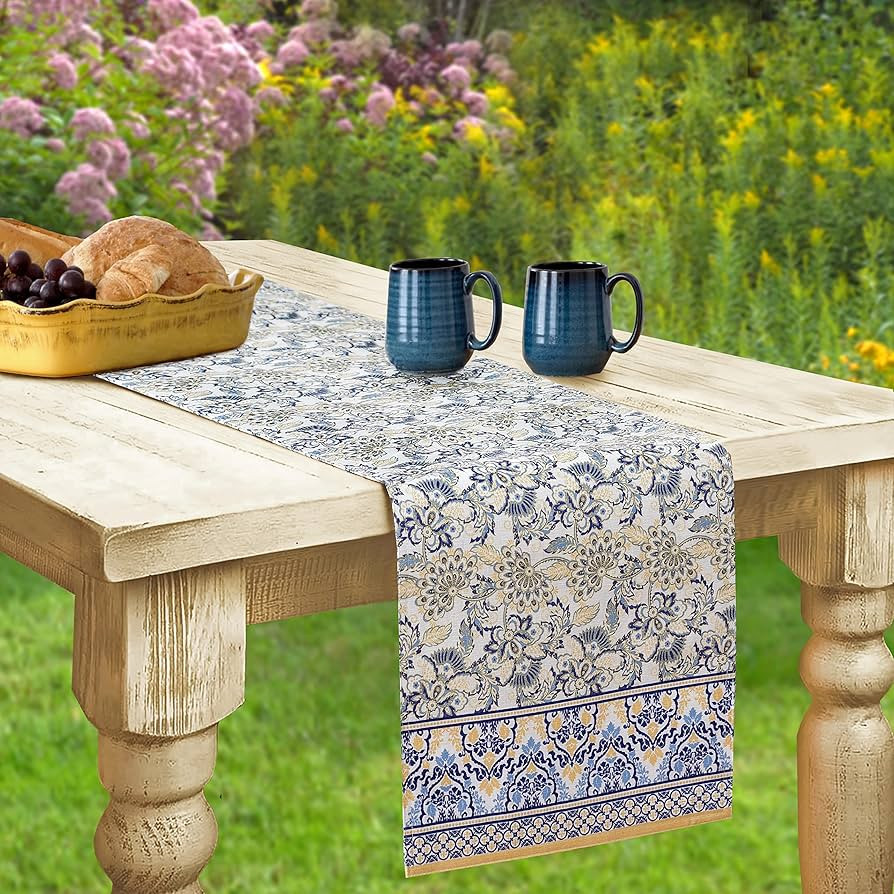 Provence Allure Arabesque Yellow and Blue Floral Bordered Country French Fabric Tablecloth Collec... | Amazon (US)