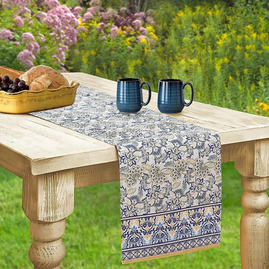Provence Allure Arabesque Yellow and Blue Floral Bordered Country French Fabric Tablecloth Collec... | Amazon (US)