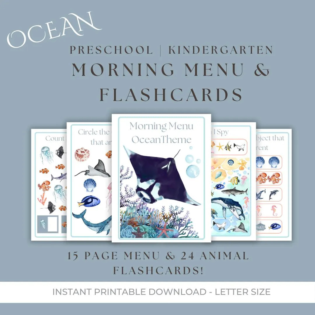 Preschool Morning Menu | Ocean Animal Flashcards |  Toddler morning menu  | Ocean Morning Basket ... | Etsy (Global)