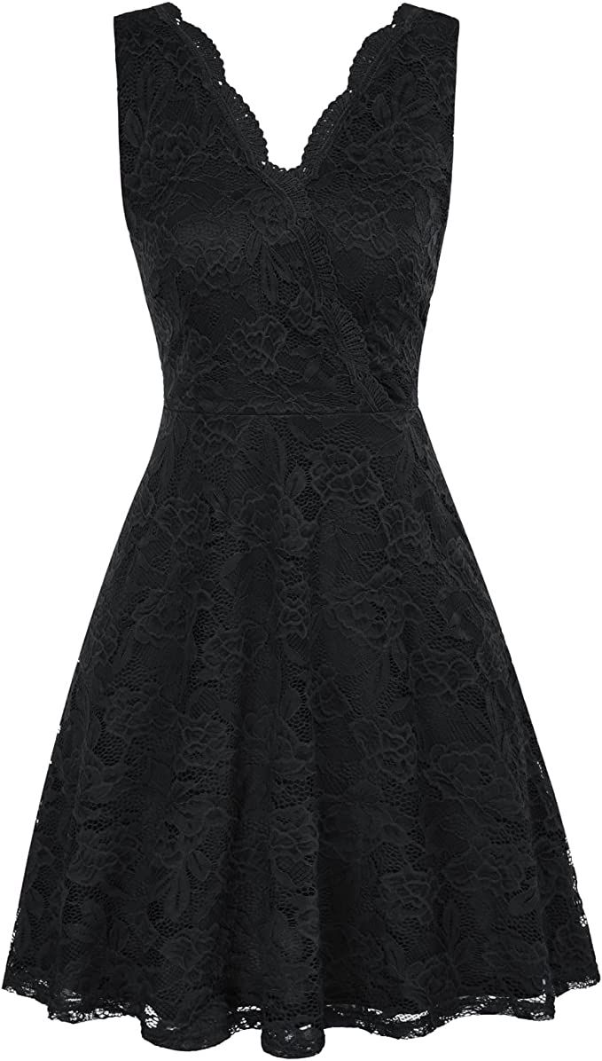 GRACE KARIN Women V-Neck Lace Sleeveless Swing A-Line Party Knee Length Dresses with Pockets | Amazon (US)