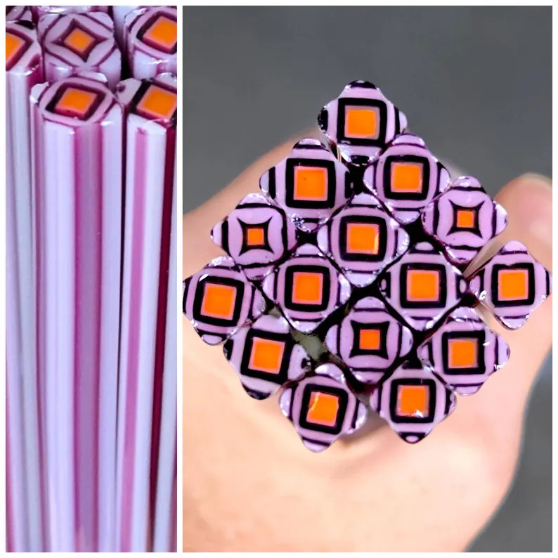 COE 90 Murrini | M/LG Fuchsia Orange Harlequin 1oz | Millefiori, Murrine, Vitrigraph, Bullseye Mu... | Etsy (US)