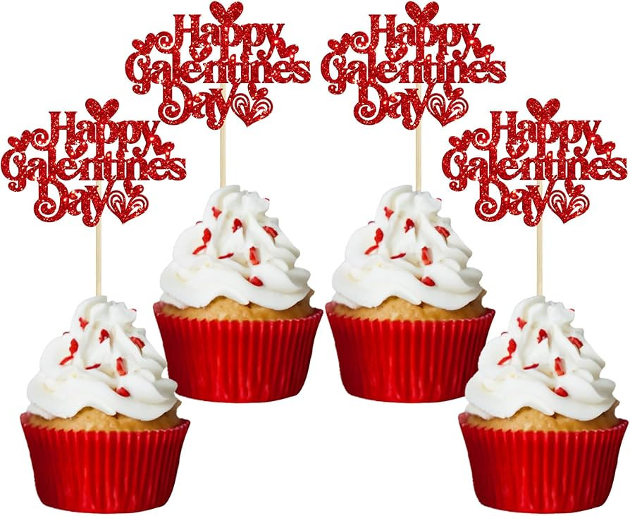 Gyufise 24Pcs Galentines Day Cupcake Toppers Red Glitter Happy Galentines Day Cupcake Picks for G... | Amazon (US)