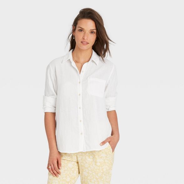 Women&#39;s Long Sleeve Gauze Button-Down Shirt - Universal Thread&#8482; White M | Target