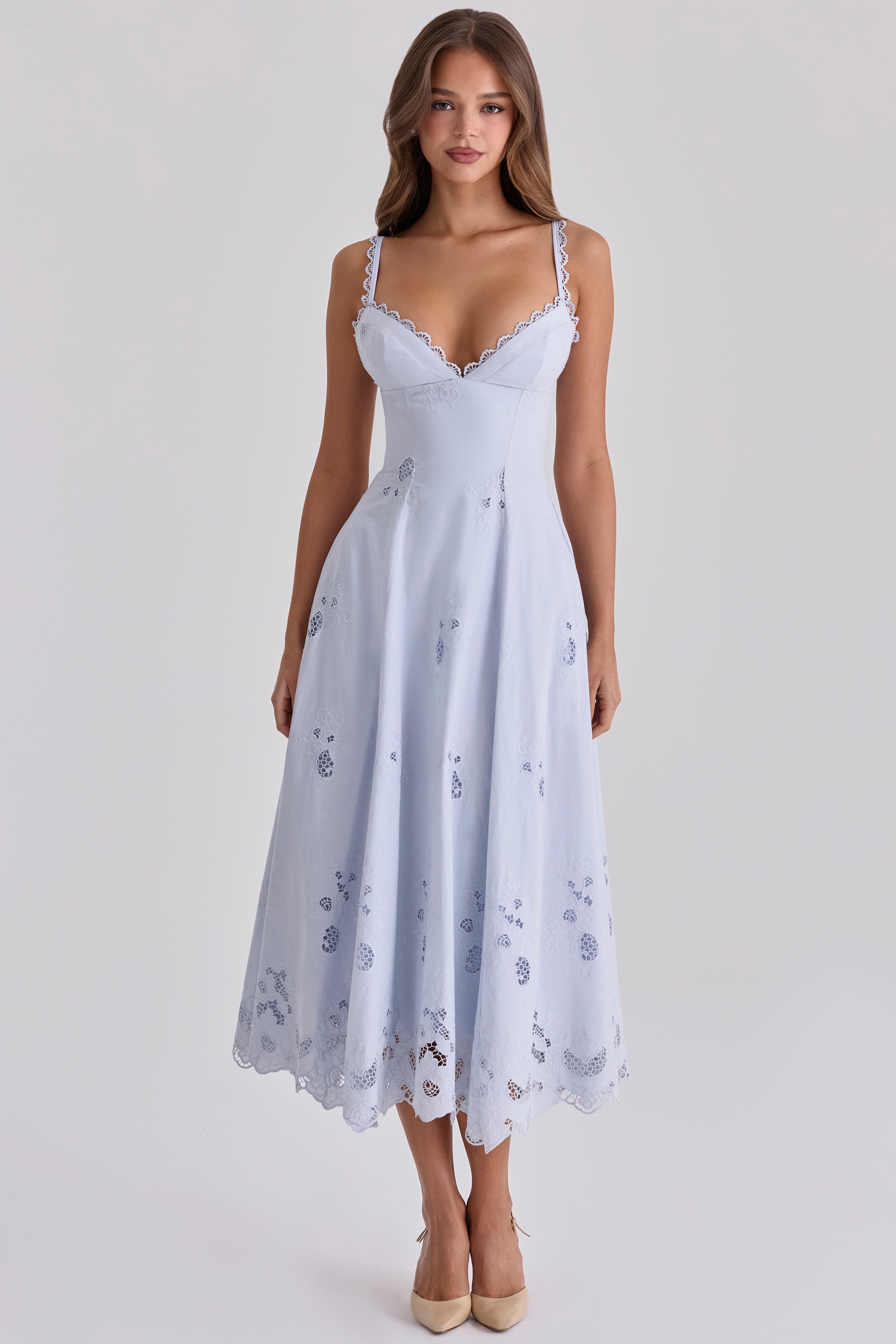 bluebell lace + cotton broderie anglais midi sundress | House of CB