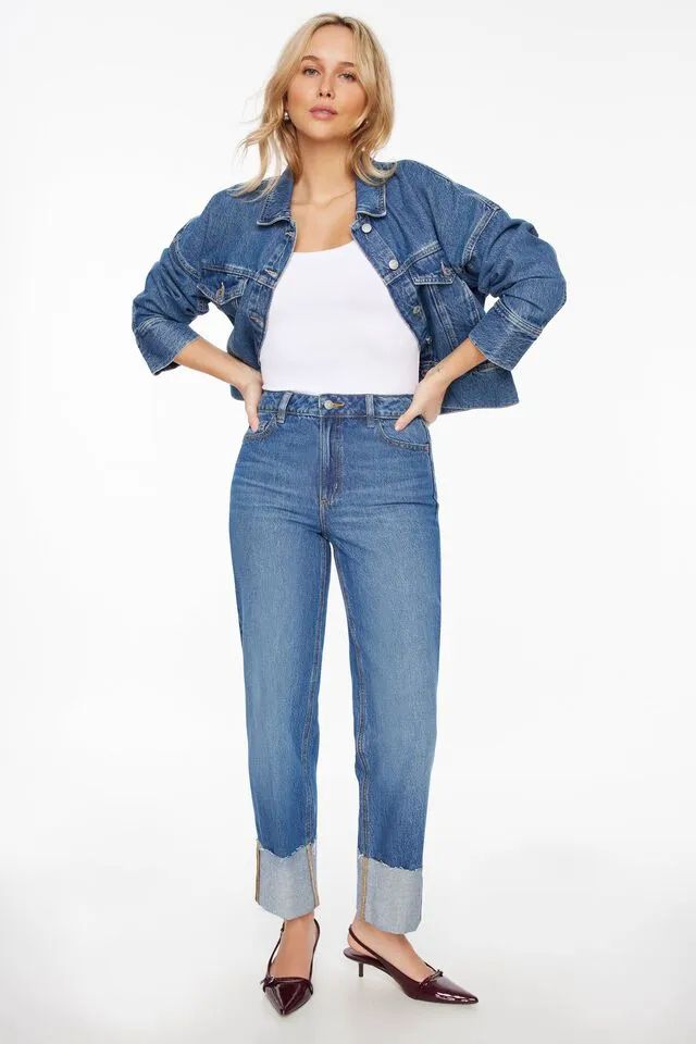 Justina Straight Leg Cuffed Jeans | Dynamite Clothing