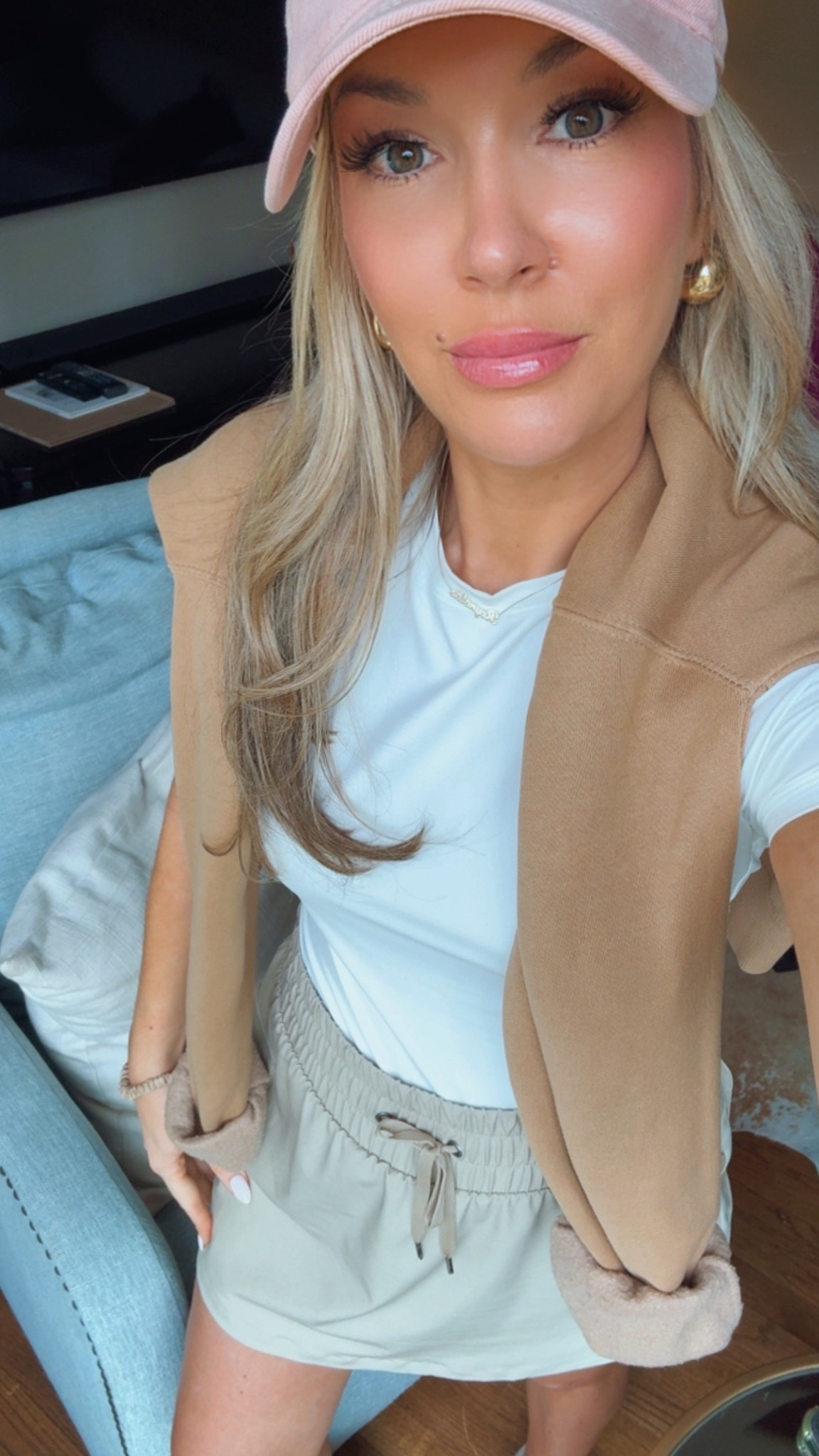 Easy athleisure outfit perfect for a spring day or day at the ball park. Sized up to medium in white double lined tee. Tee is not see through. Wearing size small in khaki skort. 

#ballparkoutfit #springoutfit #springathleisure #baseballoutfit #khakiskort #skorts #athleisureskort 

#LTKOver40 #LTKActive #LTKTravel