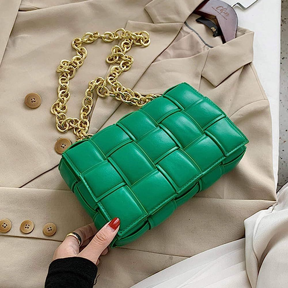 NC Luxury Women's Shoulder Bag Woven Leather Flap Bag for Women 2020 Designer Handbag Thick Chain... | Amazon (US)