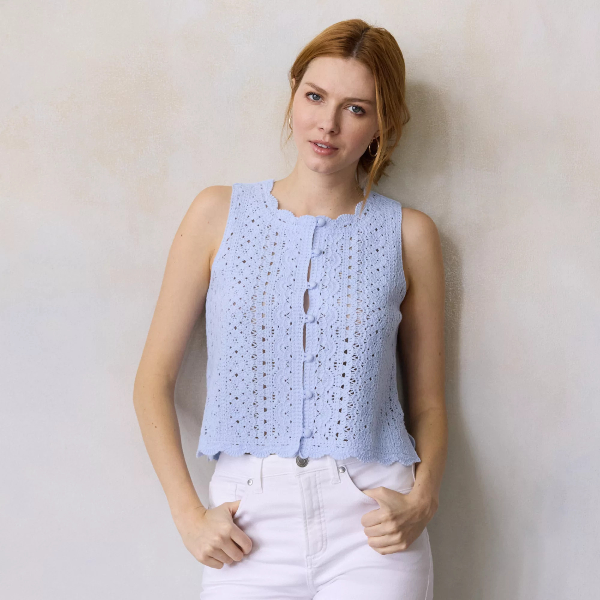 Petite LC Lauren Conrad Button Front Crochet Tank Top | Kohl's