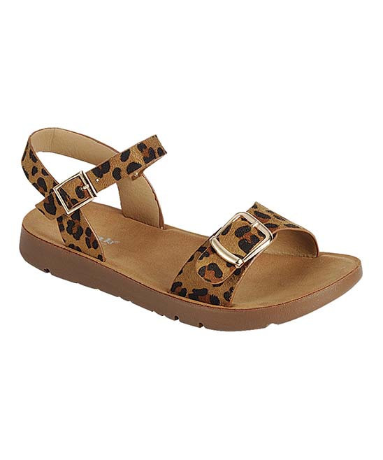 Link Girls' Sandals LEOPARD - Brown Leopard Buckle Strap Sandal - Girls | Zulily