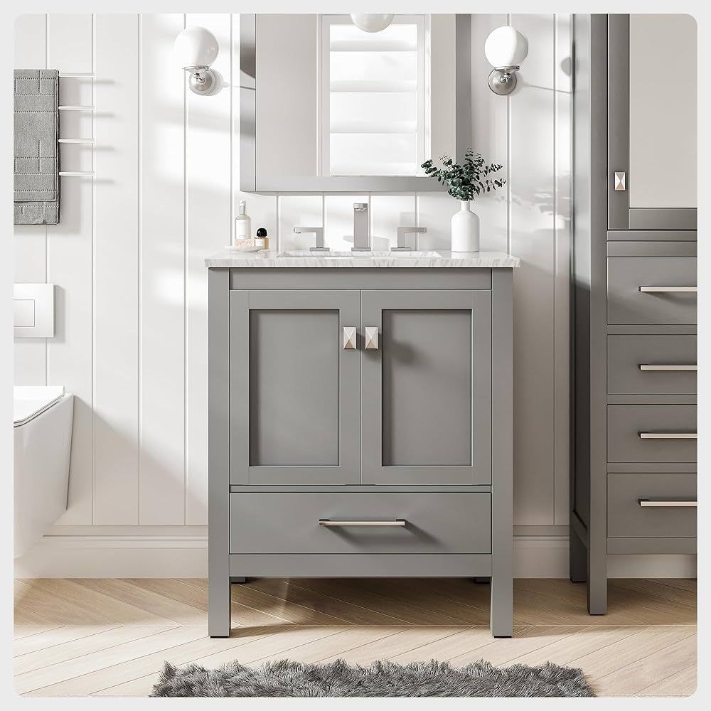 Amazon.com: Eviva Aberdeen Unique Bathroom Vanity - Modern Bathroom Vanities - Solid Wood Gray 30... | Amazon (US)