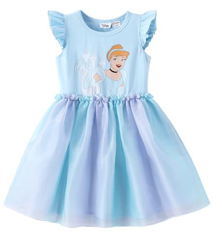 Disney Princess Cinderella Toddler to Tween Girl Dresses Ruffle Short Sleeve Tutu Sparkle Tulle Skirt Summer Mesh Clothes Birthday Party Gift Costume Casual Outfit Beach Vacation Colorful Blue 6-7 Y | Amazon (US)