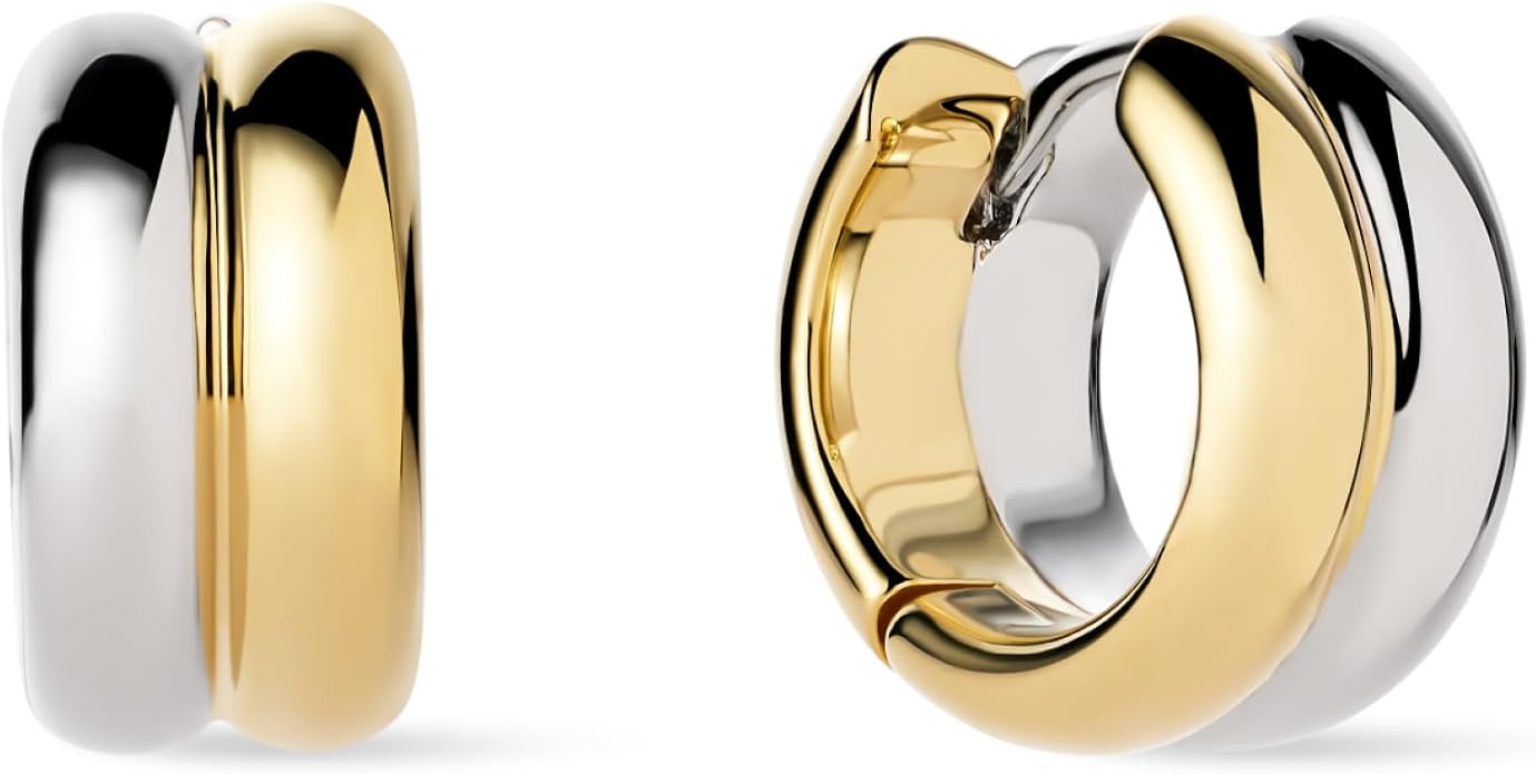 Ana Luisa Asher Small Huggie Hoop Earrings for Women - 14K Gold Plated, Silver Rhodium Plated and... | Amazon (US)