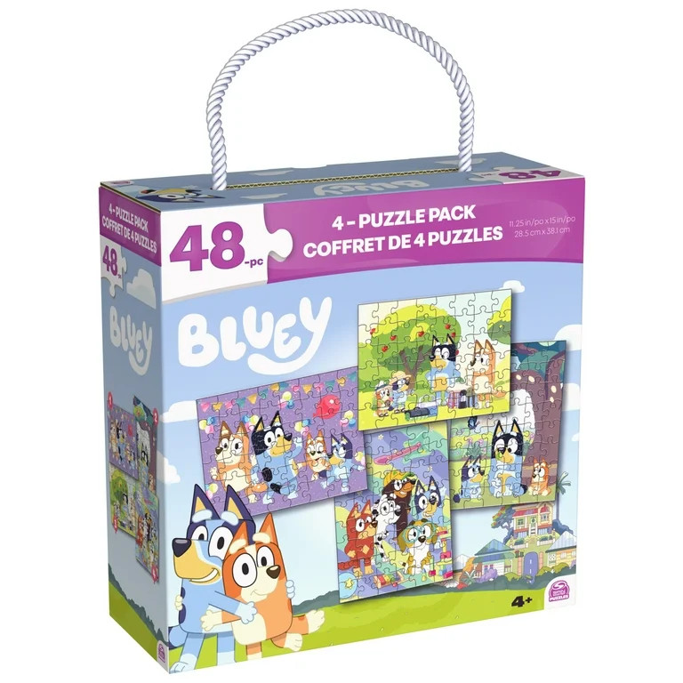 Bluey, 4-Pack 48-Piece Jigsaw Puzzles in Storage Box with Rope Handle, Bluey Puzzle, Bluey Toys f... | Walmart (US)