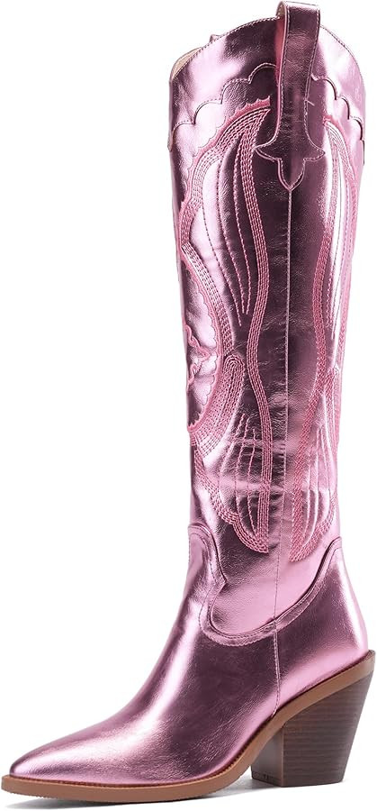 Women'S Fashion Embroidered Western Cowboy Boots Pointed Toe Block Heel Side Zipper Outdoor Music... | Amazon (US)
