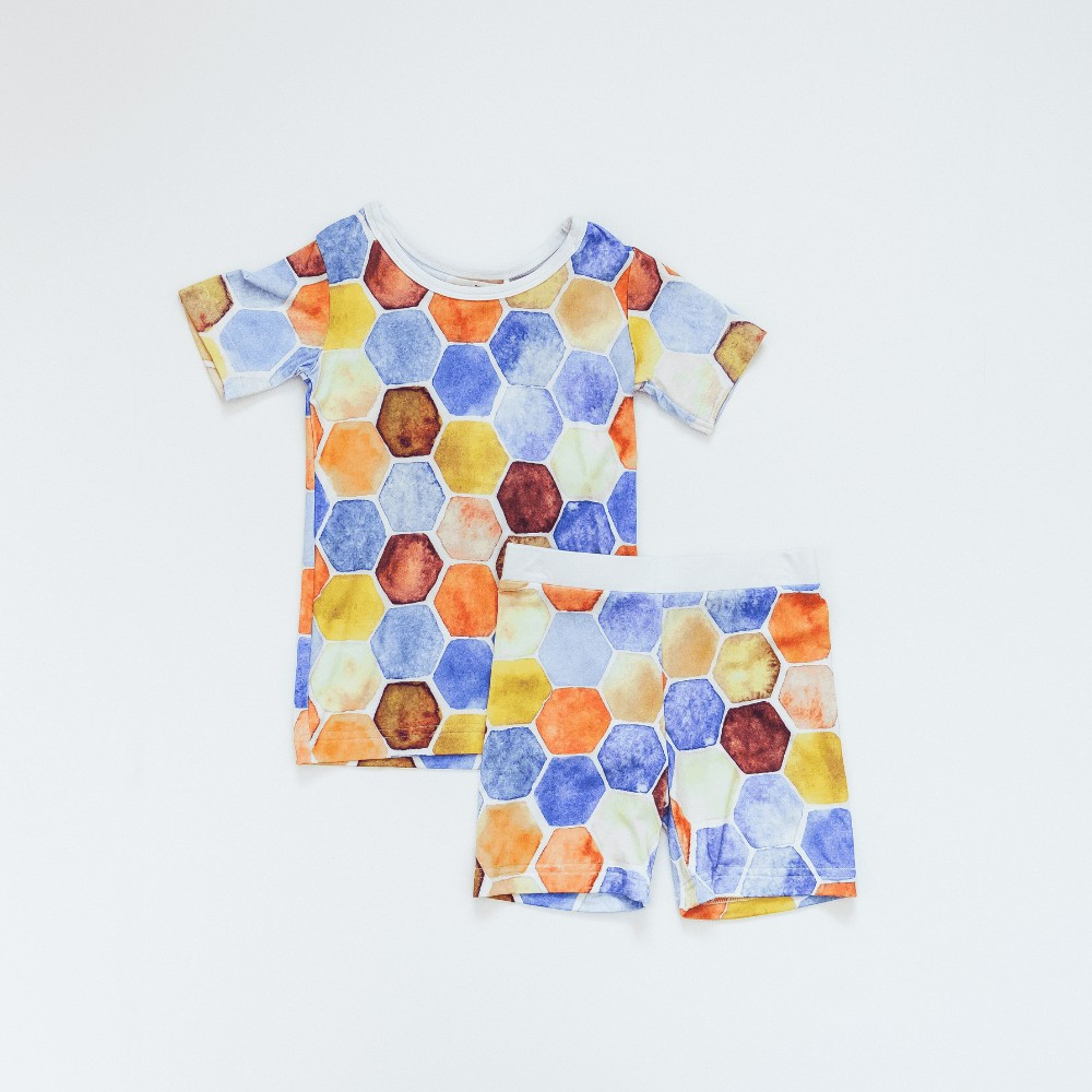 Honeycomb Short Sleeve Pajama Set in Indigo | Kinderlein