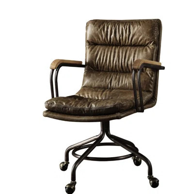 Leather Seat In Brown - Vintage Design, Metal Construction, Fixed Whiskey Top Grain Office High Back, Base, | Wayfair North America