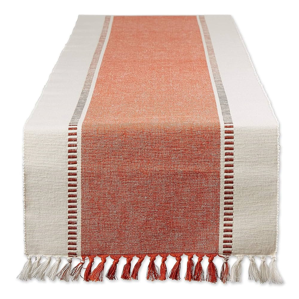 DII Dobby Stripe Woven Table Runner, 13x72 (13x77.5, Fringe Included), Burnt Orange | Amazon (US)