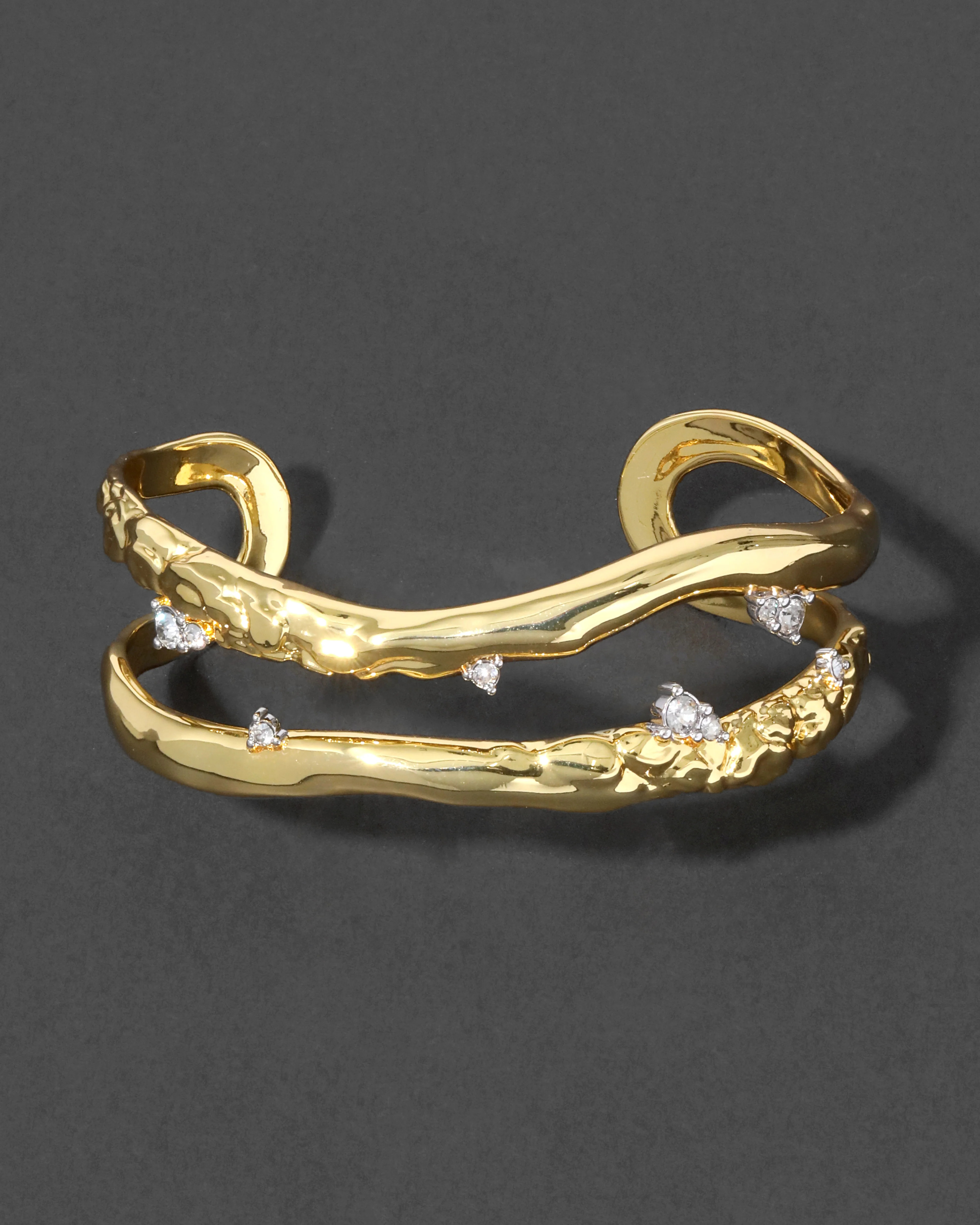 Brut Gold Crystal Thorned Open Cuff Bracelet | Gold Cuff Bracelet | Alexis Bittar