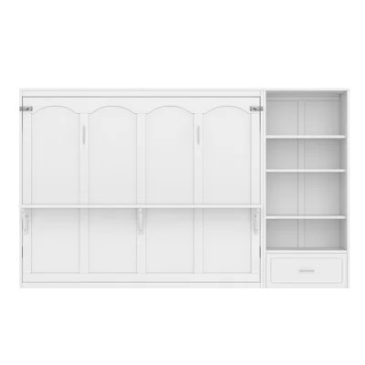 Queen Size Murphy Bed With Height Adjustable Storage Compartments And Shelf, Wall Bed Frame With 1 Drawer, Multifunctional Foldable Platform Bed For B | Wayfair North America